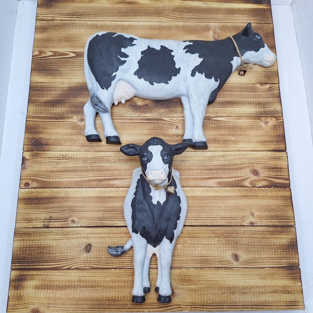 Vintage‎ Set Of 2 Black And White Cow Wall Decor Bells 3D Raised